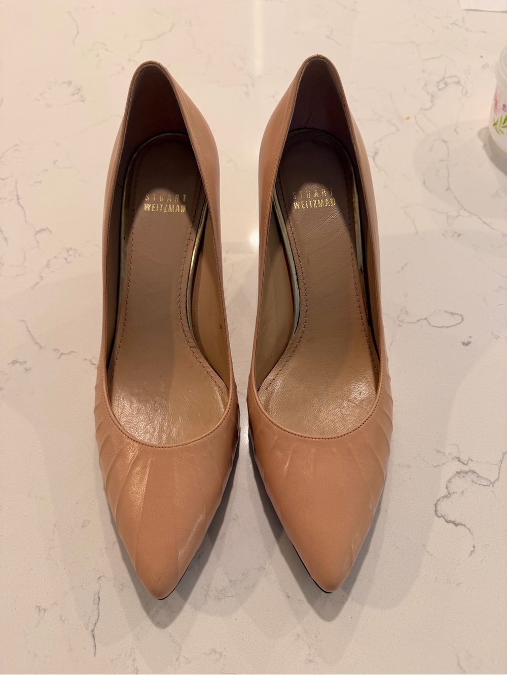 Stuart Weitzman Blush Leather Pointed Toe Pumps